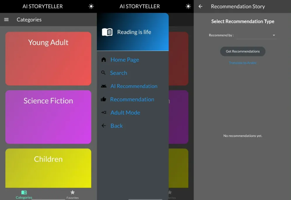 AI Storytelling graduation project interface